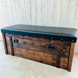 宝箱ベンチ[MI-MI-MOKO]大容量収納付きベンチ クッション付きベンチ 木製ベンチ ダイニングベンチ 4枚目の画像