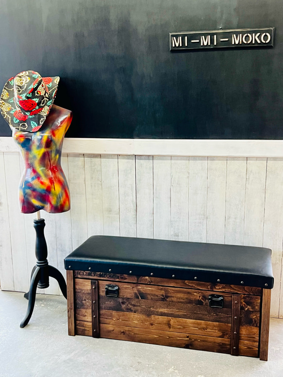 宝箱ベンチ[MI-MI-MOKO]大容量収納付きベンチ クッション付きベンチ 木製ベンチ ダイニングベンチ MI 宝箱ベンチ MOKO