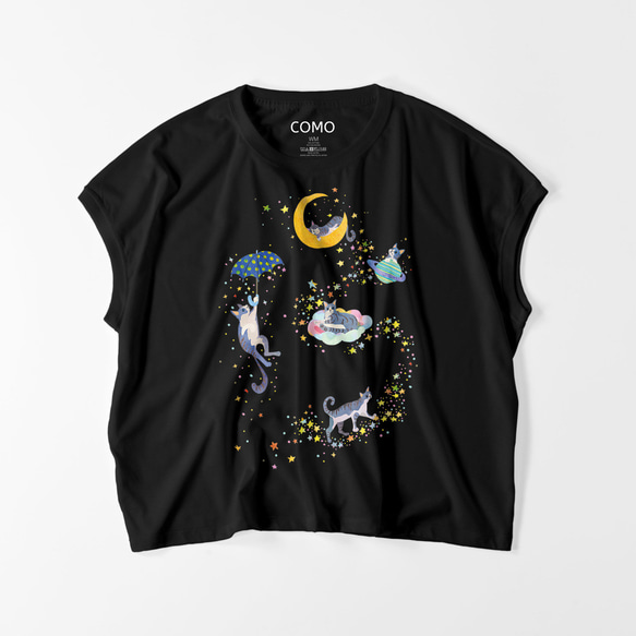 【受注制作】オーバーサイズTシャツ《猫の星空散歩》 3枚目の画像
