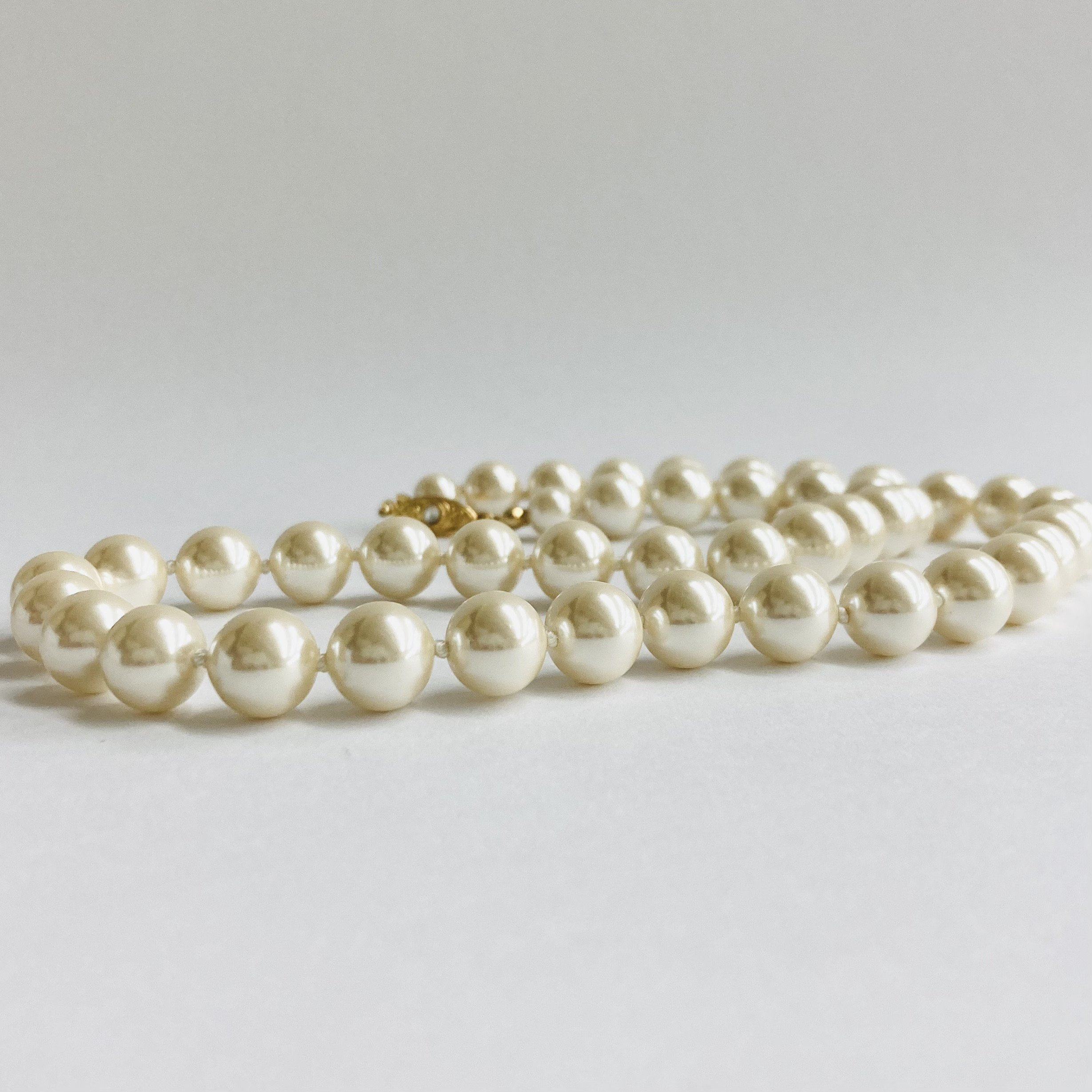 ガラスパールオールノットネックレス/10mm約51cm/クリーム/G/made in japan