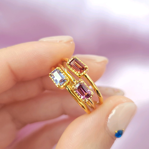 選べる9種の天然石】エメラルドカット・アンティークテイスト