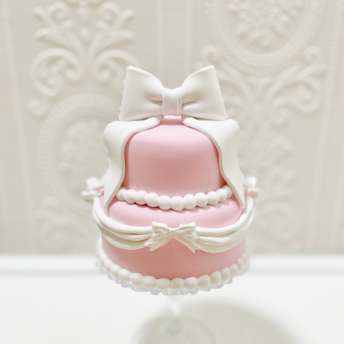 ふわふわリボンのクレイケーキ✳︎ピンク＊色変更可＊フェイク