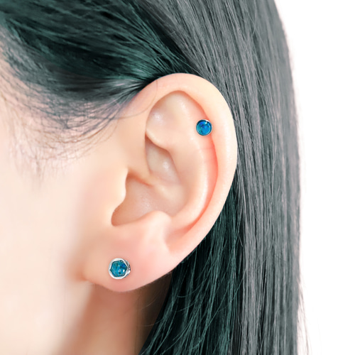 ブルージャスパー 天然石 ボディピアス 14G 16G 18G 軟骨ピアス 片耳