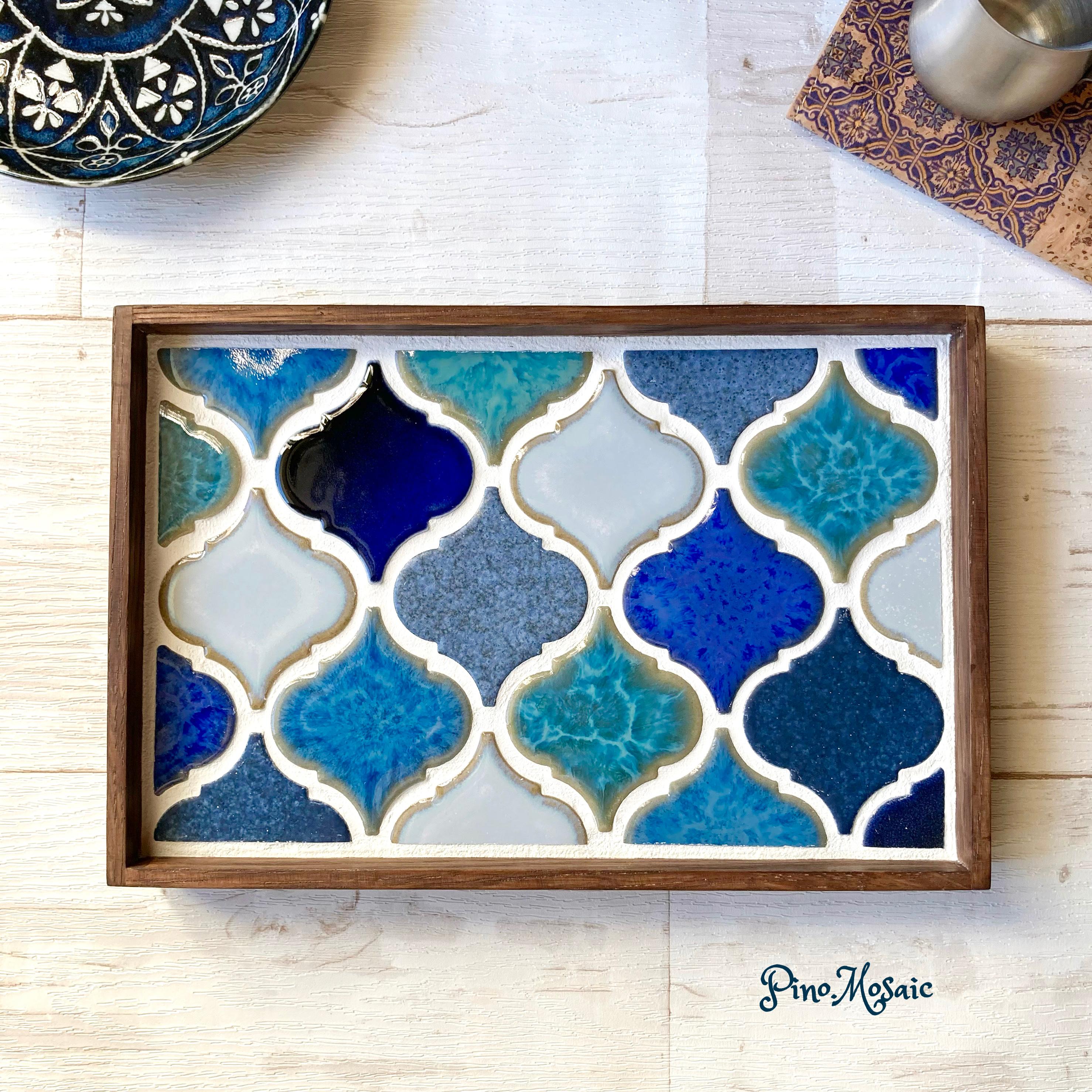 【再販25】 メルマガ特集掲載　タイルトレー　タイルトレイ　（コラベルタイル・ブルー系マルチ色）　オーダー木枠