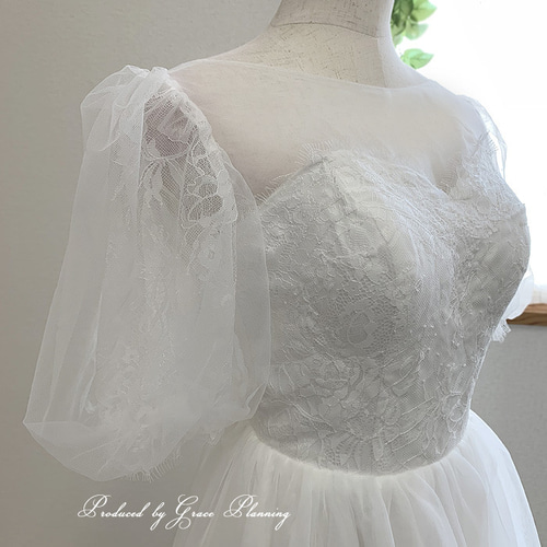 ウエディングドレス ウェディングドレス Aライン 袖付き 二次会 白