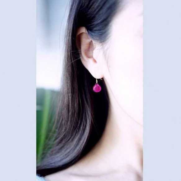 K10/K18 Pierced earring with Jade/dyed. 第3張的照片