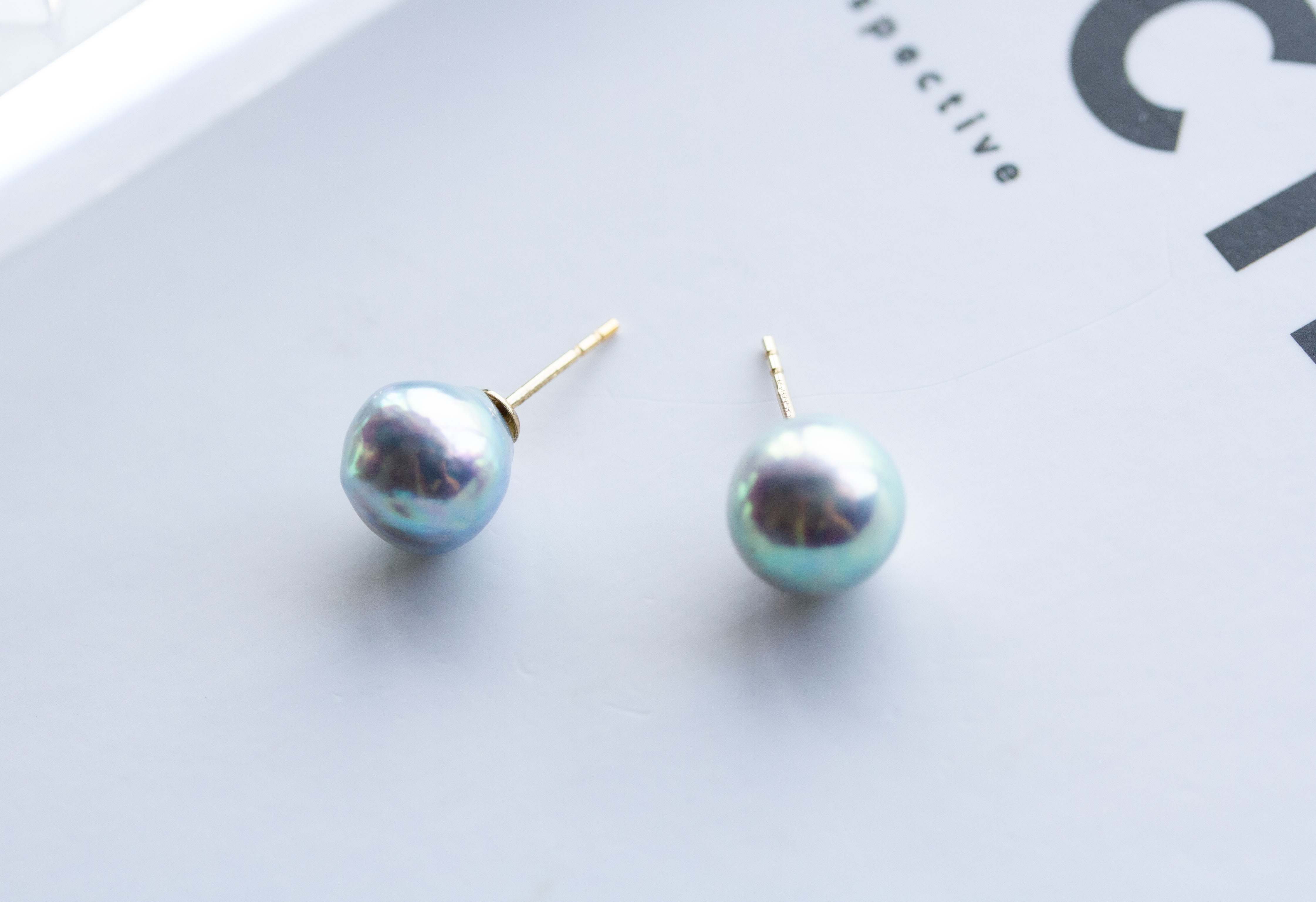 【14Kgf】 ナチュラルグレーバロックあこや真珠 一粒スタッドピアス