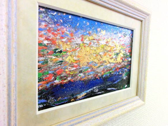 一点物手描き　金沢純金箔貼り　真作　額縁付　現代アート　抽象画　幸運　開運　金運 箔名画 立体額 波