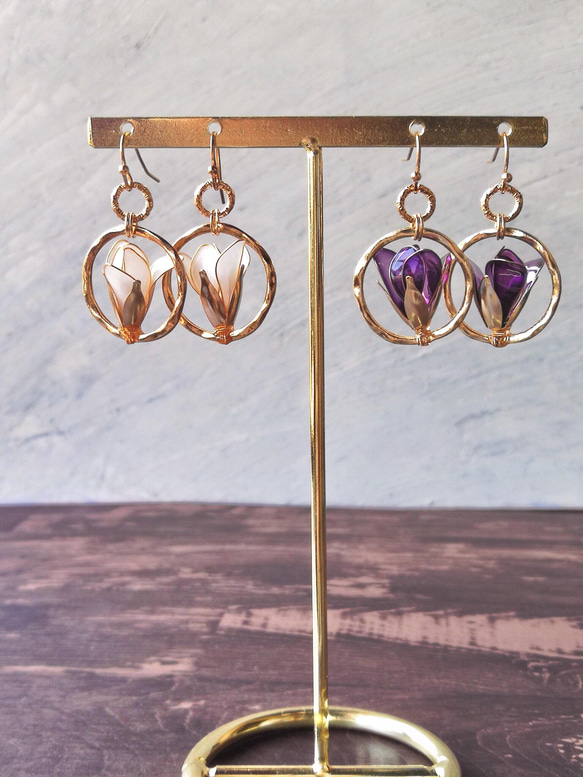 紫木蓮/玉蘭 pierced earrings / clicked on earring 第2張的照片