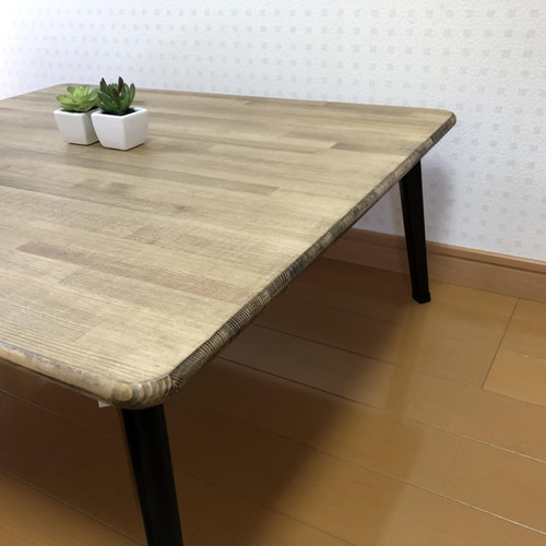 一枚板/側面加工済み】アンティーク風・折りたたみ式ローテーブル・一