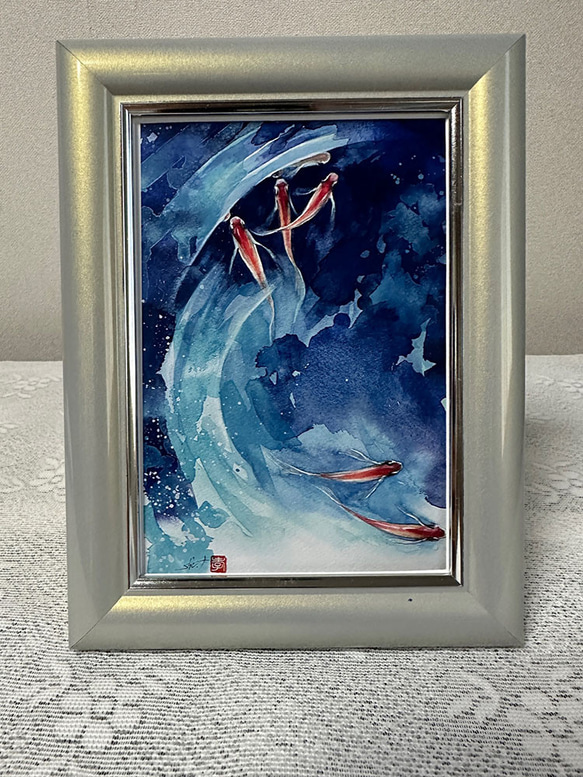 アート絵はがき5枚セット「赤メダカ」オリジナル 絵画 アトリエ