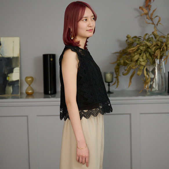 Morino Gakkou 花朵蕾絲襯衫 [黑色] | mg-lb-bk 第3張的照片