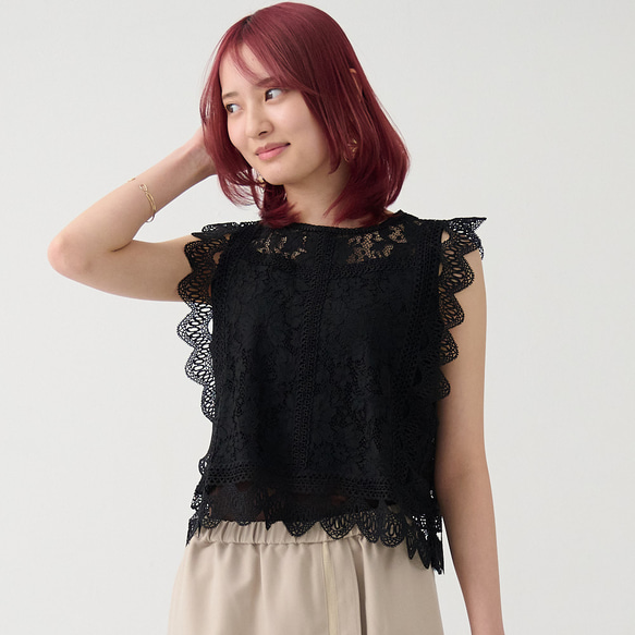 Morino Gakkou 花朵蕾絲襯衫 [黑色] | mg-lb-bk 第1張的照片