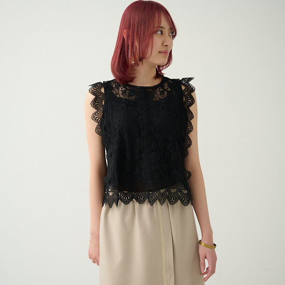 Morino Gakkou 花朵蕾絲襯衫 [黑色] | mg-lb-bk 第9張的照片