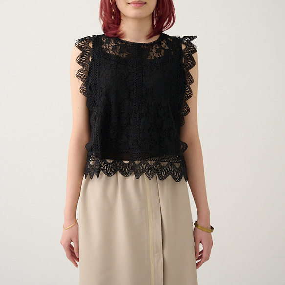Morino Gakkou 花朵蕾絲襯衫 [黑色] | mg-lb-bk 第4張的照片