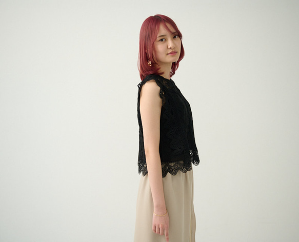 Morino Gakkou 花朵蕾絲襯衫 [黑色] | mg-lb-bk 第12張的照片