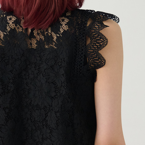 Morino Gakkou 花朵蕾絲襯衫 [黑色] | mg-lb-bk 第17張的照片