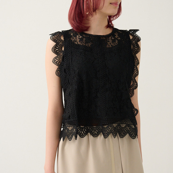 Morino Gakkou 花朵蕾絲襯衫 [黑色] | mg-lb-bk 第13張的照片