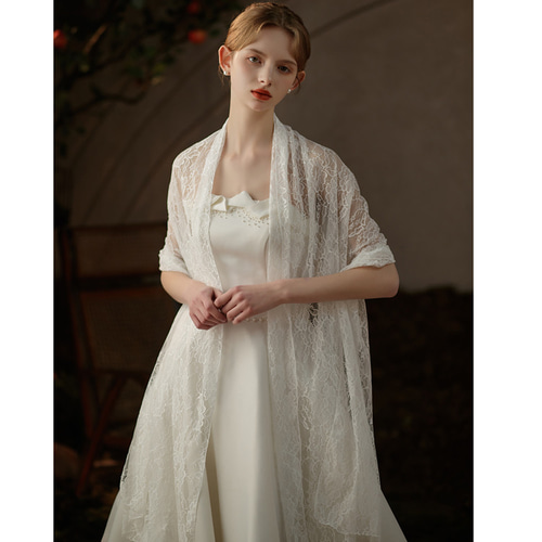 ウェディング ショール ストール レースショール (210cm/オフホワイト