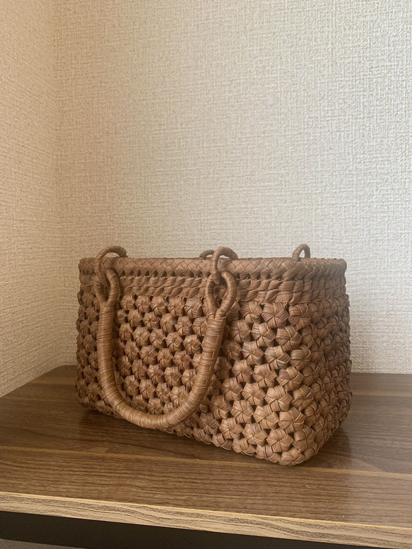 山葡萄　山葡萄籠バッグ　山葡萄かごバッグ　花編み　内布あり 