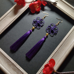 花札&タッセルピアス(イヤリング)（桜）（赤黒）和風【成人式