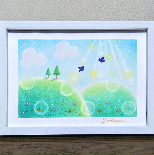 パステル画（原画）朝日。 パステルアート 丘の上の朝 パステル画原画 絵画 T's Arts 通販