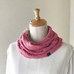 法國亞麻麻花可逆針織圍巾粉紅色/米色 第1張的照片