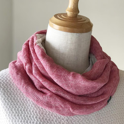 法國亞麻麻花可逆針織圍巾粉紅色/米色 第2張的照片