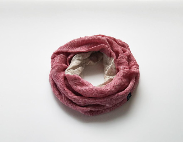 法國亞麻麻花可逆針織圍巾粉紅色/米色 第5張的照片