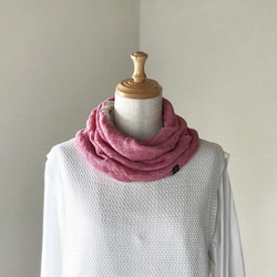 法國亞麻麻花可逆針織圍巾粉紅色/米色 第4張的照片