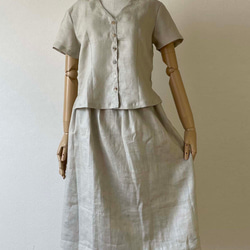 リネン リバーシブル 裾の花柄がかわいい大人カジュアルスカート ミモレ丈 フリーサイズ ベージュ 8枚目の画像