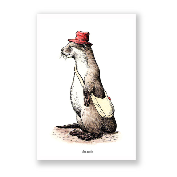 お好みのイラストカード（キャンバス加工）3枚セット【61.カワウソくん