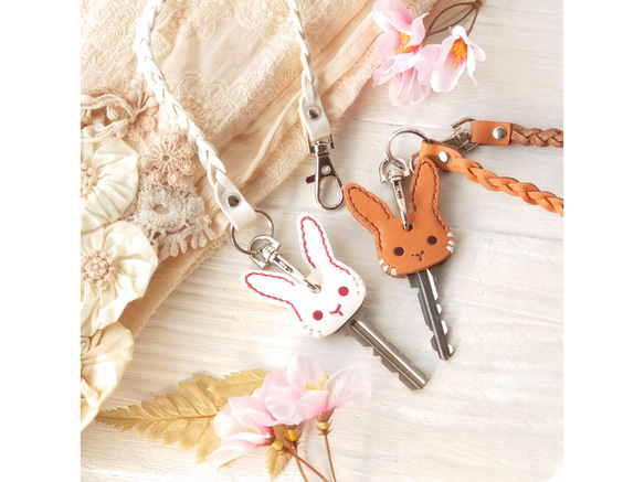 【うさぎ】キーカバー＆革ロープ＆ナスカン付【5色選択・還暦祝】バックチャーム ※袋ラッピング無料 12枚目の画像