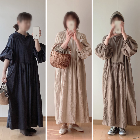 ハンドメイド 襟なしギャザー ワンピース 100cm （リバティ
