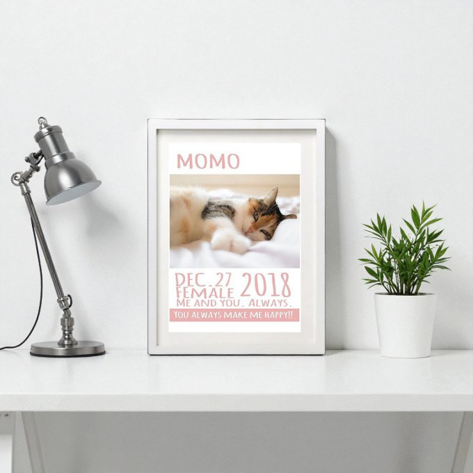 海外雑誌の表紙のようなお名前写真入りCATポスター＃pink（A4）