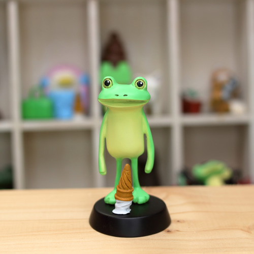 ハンドメイド カエルの置物 緑色 革 【公式通販】