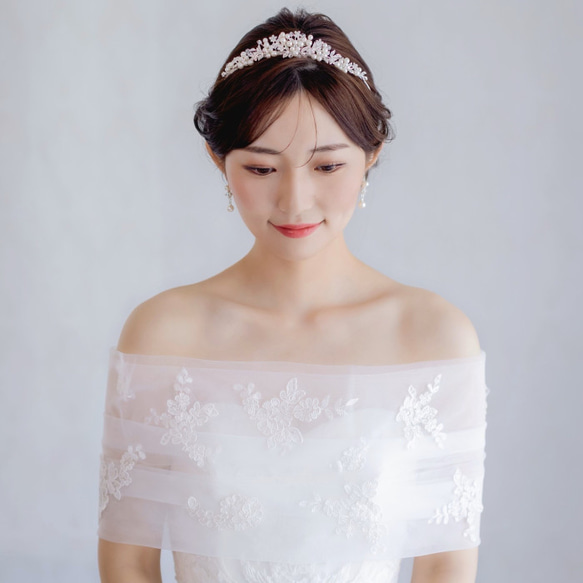 【ゼクシィ掲載】ティアラ　ウェディング　ブライダル 低め  花嫁人気　結婚式　カチューシャティアラ 　TLM293 3枚目の画像