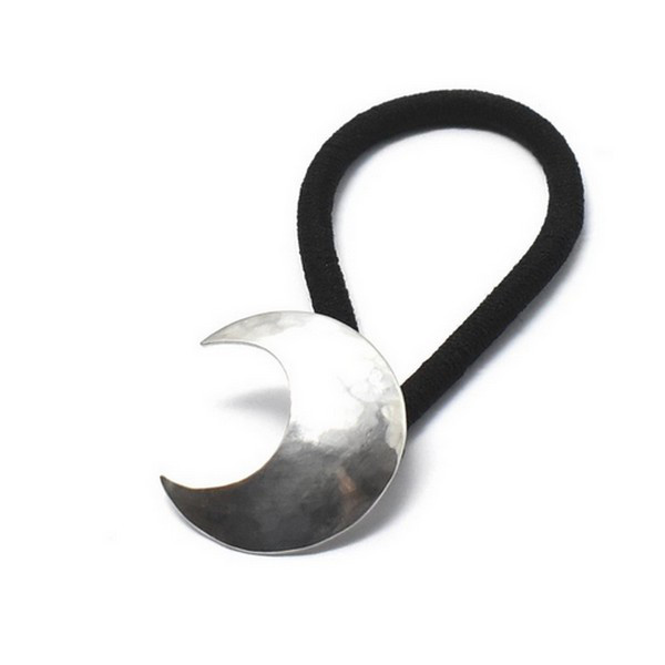 三日月の槌目模様 シルバー ヘアゴム