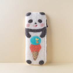 パンダのわき腹チャックペンケース☆アイスクリーム☆羊毛フェルト 7枚目の画像
