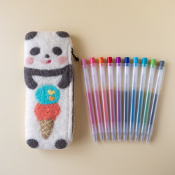 パンダのわき腹チャックペンケース☆アイスクリーム☆羊毛フェルト 3枚目の画像