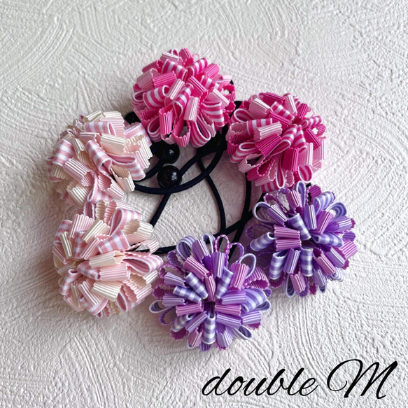 ポンポンリボン ヘアゴム キッズリボン 3カラー ヘアゴム double M