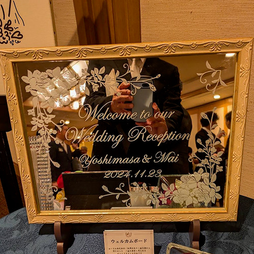 ウェルカムボード♡キラキラしたミラーガラス♡ウェディング＜額縁付き