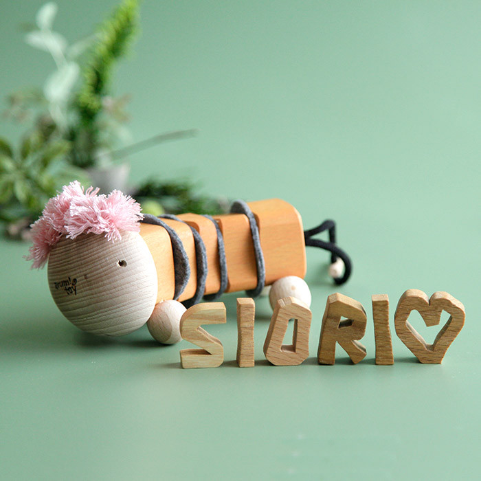 木のおもちゃ：ひも通しあそび + お名前アルファベットセット　２歳のお誕生日におすすめ　指先の訓練