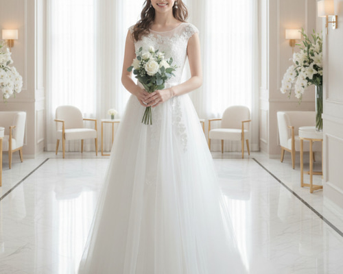 ウェディングドレス Aライン 総レース トレーン 編み上げ 前撮り 結婚式 総レース Aライン ウェディングドレス | MINLADY BRIDE