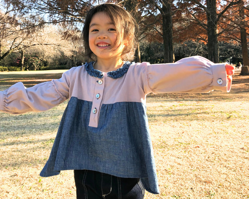 小児3点セット　長袖ワンピース　長袖ブラウス　長袖ブラウス&長パンツセットアップ 子ども用】ピエロの長袖ブラウス・ワンピース -sakura／ichou- 子供服