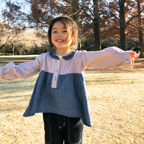 子ども用】ピエロの長袖ブラウス・ワンピース -sakura／ichou- 子供服