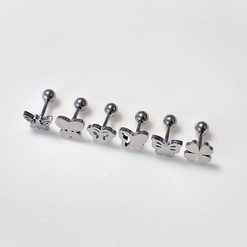 蝶々 クローバー ボディピアス 16G 18G シルバーカラー 錆び