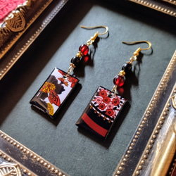 花札&タッセルピアス(イヤリング)（桜）（赤黒）和風【成人式【袴