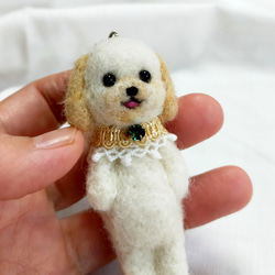 ◾受注制作　羊毛フェルト　笑顔のわんこマスコット(プードル・白×クリーム)　犬　 2枚目の画像