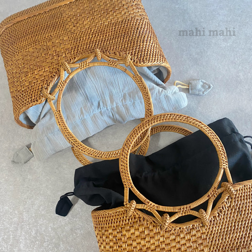 メイ様　かごバック マダガスカル産ラフィアの紅茶染めハンドメイドかごバッグ【bizen